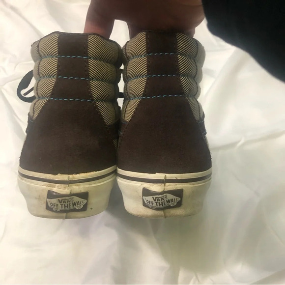 Vans Off The Wall Sk8-Hi shoes Brown Suede/Tan canvas/teal stitching US 6 - Picture 6 of 11